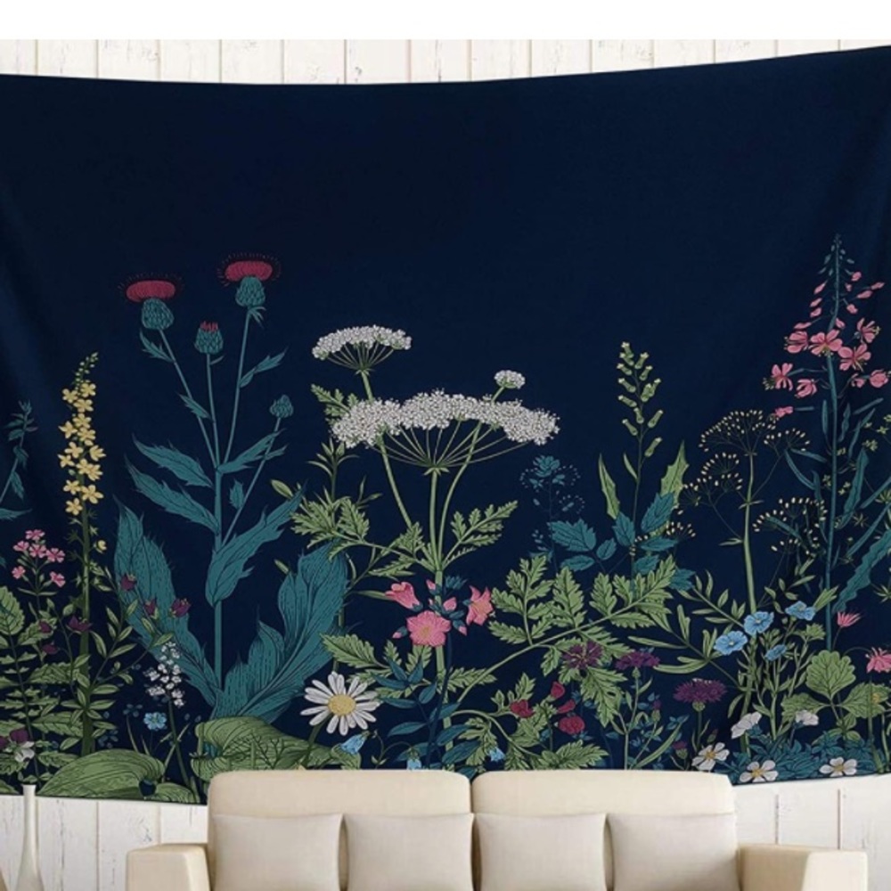Floral Garden Botanical Blue Tapestry Room Wall Decor for Patio/Balcony/Party - Picture 3 of 7